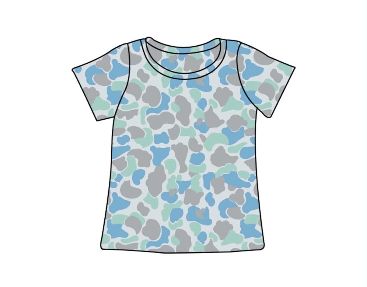 Preorder (moq 5)Baby Boys Short Sleeve Green Camouflage Short Sleeve Shirts Tops