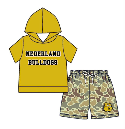 Preorder (moq 5)Baby Boys Nederland bulldogs Hooded Top Camo Shorts Clothes Sets