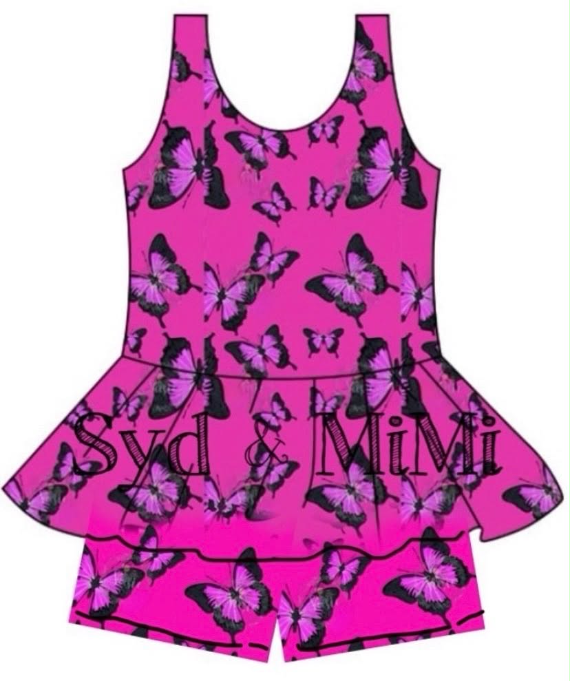 Preorder moq 5 Baby Girls Butterfly Tunic Top Shorts Clothes Sets
