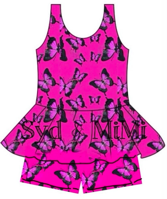 Preorder moq 5 Baby Girls Butterfly Tunic Top Shorts Clothes Sets