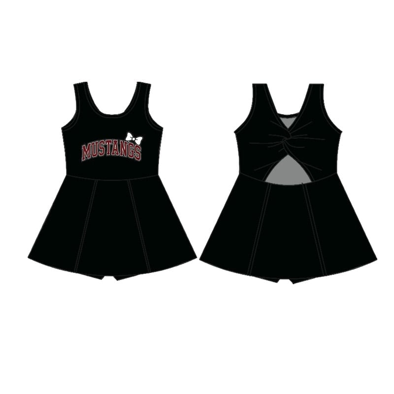 Preorder (moq 5)Baby Girls Sleeveless black mustangs Team Knee Length Dress