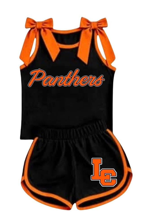 Preorder (moq 5)Baby Girls Panthers Bows Sleeveless Top Shorts Team Clothes Sets