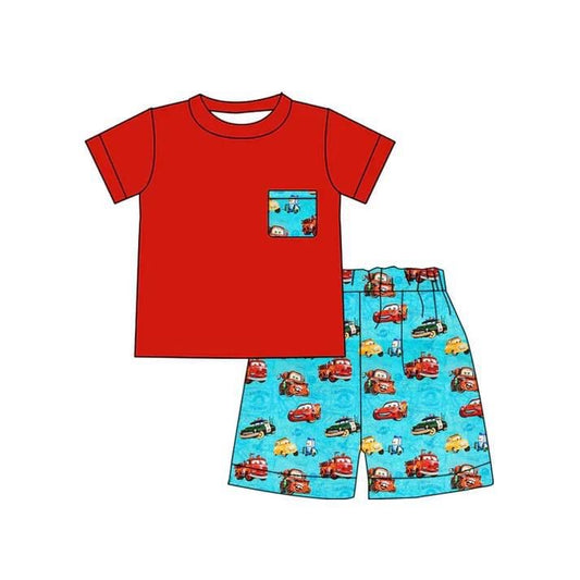 Baby Boys Short Sleeve Red Top Cars Shorts Clothes Sets preorder (moq 5)