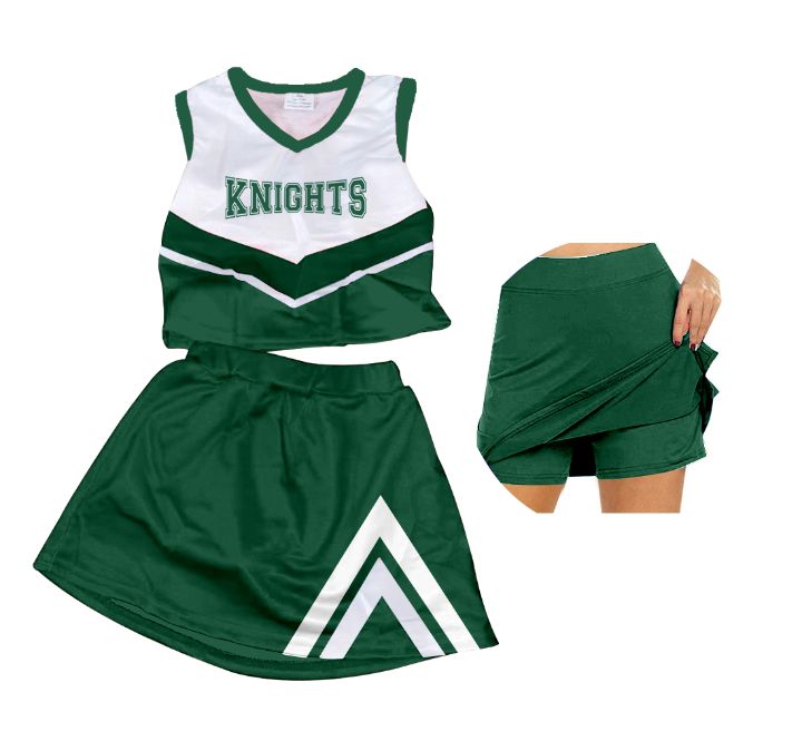 Preorder (moq 5)Baby Girls Green Knights Cheer Team Top Skort Shorts Clothes Sets