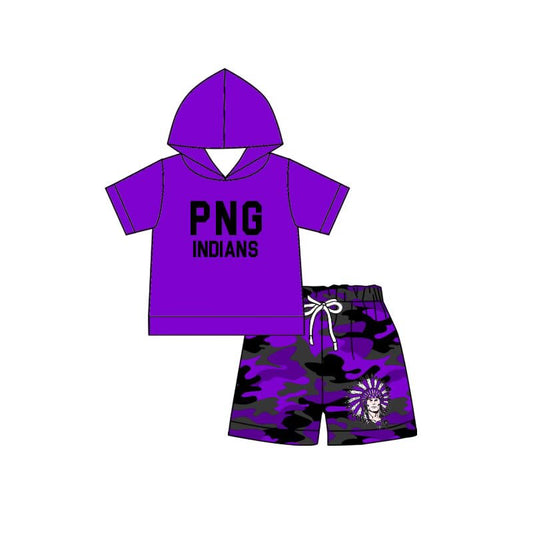 Preorder (moq 5)Baby Boys PNG Indians Hooded Top Camo Shorts Clothes Sets