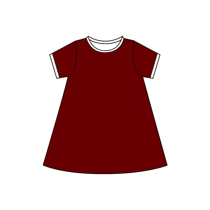 Preorder (moq 5)Baby Girls Short Sleeve Wine Cotton Knee Length Dresses