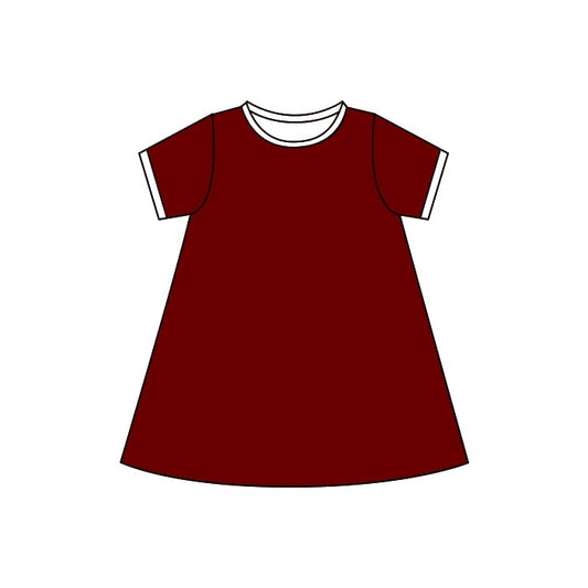 Preorder (moq 5)Baby Girls Short Sleeve Wine Cotton Knee Length Dresses