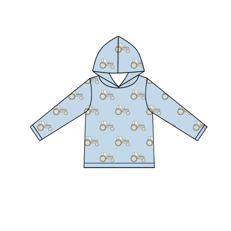 Preorder (moq 5)Baby Boys Blue Tractors Long Sleeve Hooded Tops