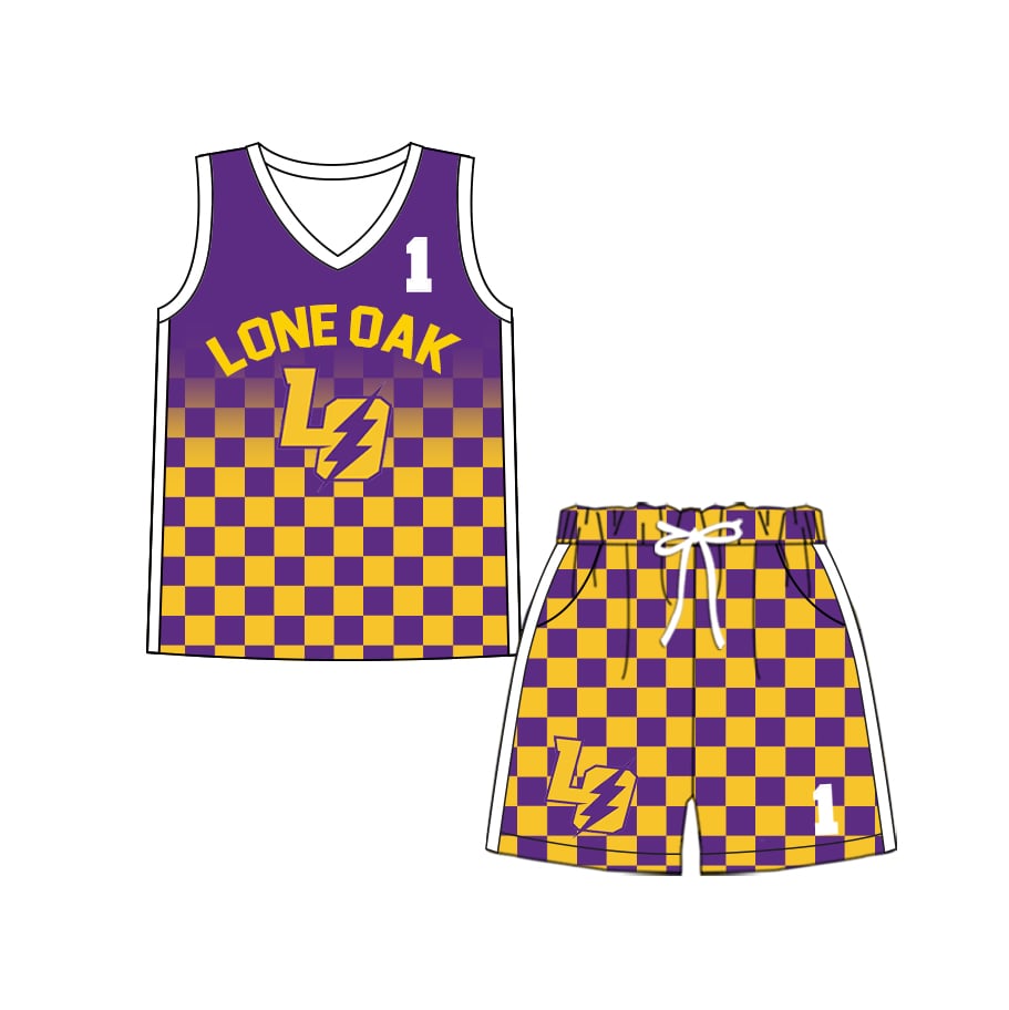 Preorder (moq 5)Baby Boys Milk silk Lone Oak Basketball Team Shirt Shorts Sets