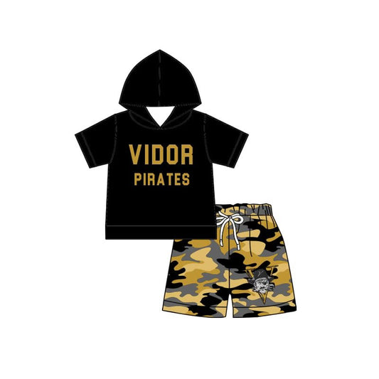 Preorder (moq 5)Baby Boys Vidor Pirates Hooded Top Camo Shorts Clothes Sets