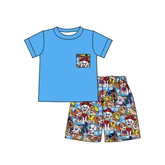 Baby Boys Short Sleeve Blue Top Dog Shorts Clothes Sets preorder (moq 5)