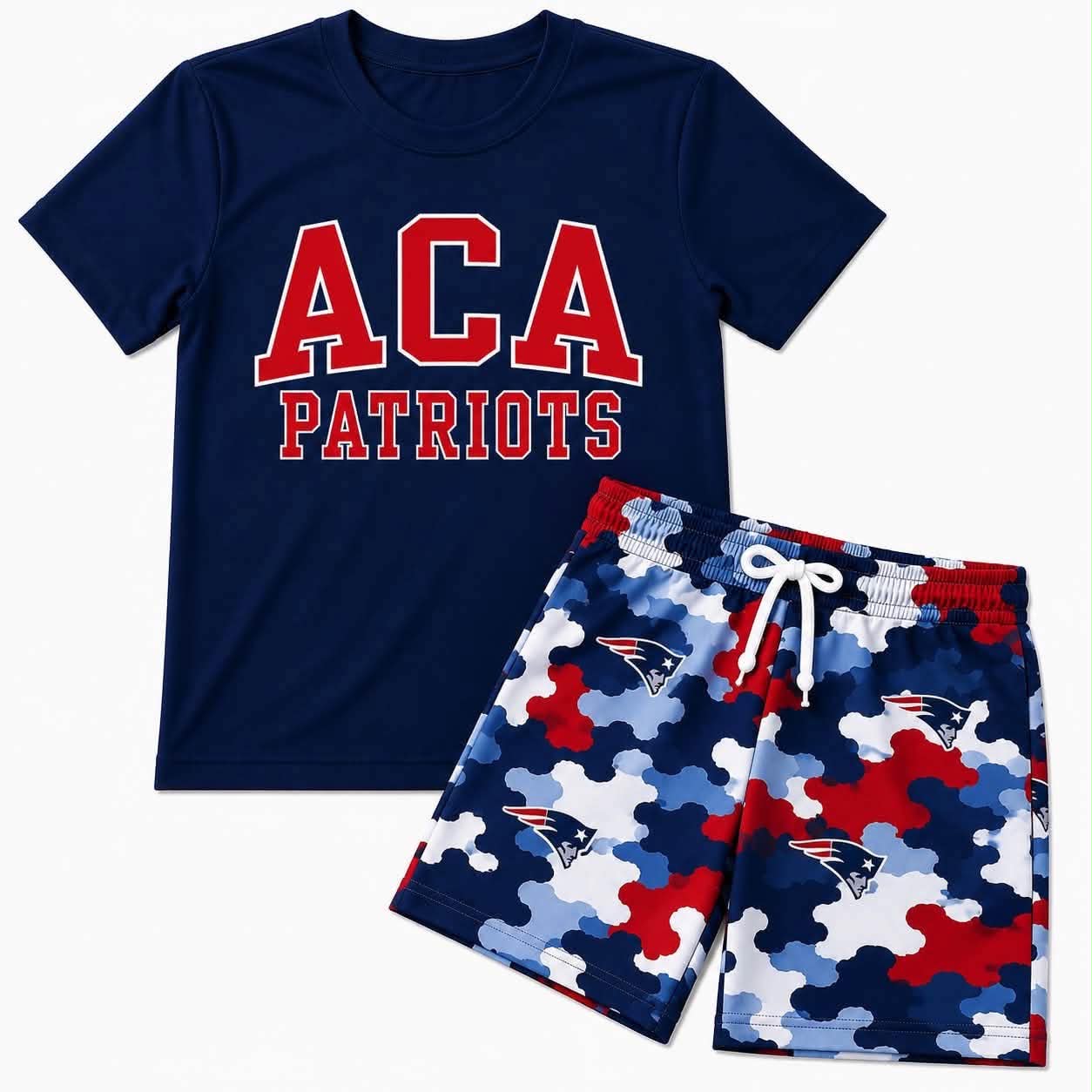 Preorder moq 5 Baby Boys ACA Navy Top Short Team Clothes Sets
