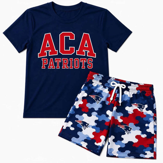 Preorder moq 5 Baby Boys ACA Navy Top Short Team Clothes Sets