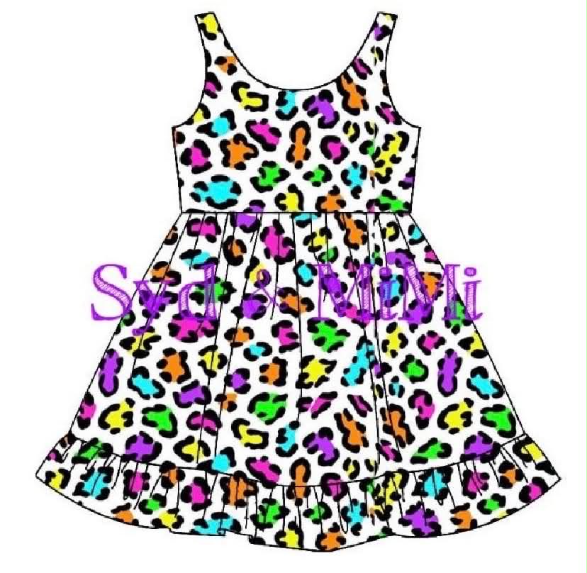 Preorder moq 5 Baby Girls Colorful Leopard Sleeveless Knee Length Dresses