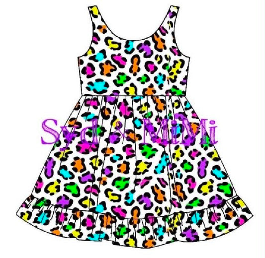 Preorder moq 5 Baby Girls Colorful Leopard Sleeveless Knee Length Dresses