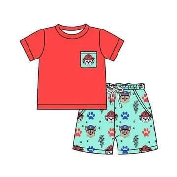 Baby Boys Short Sleeve Red Top Dogs Shorts Clothes Sets preorder (moq 5)