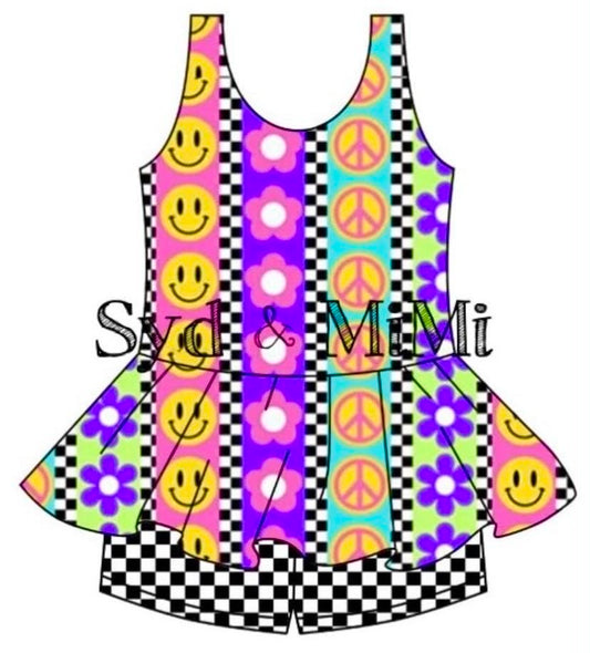 Preorder moq 5 Baby Girls Flowers Smile Tunic Top Shorts Clothes Sets