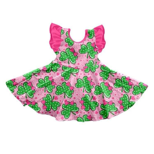 Preorder (moq 5)Baby Girls St Patrick Day Pink Bow Knee Length Dresses