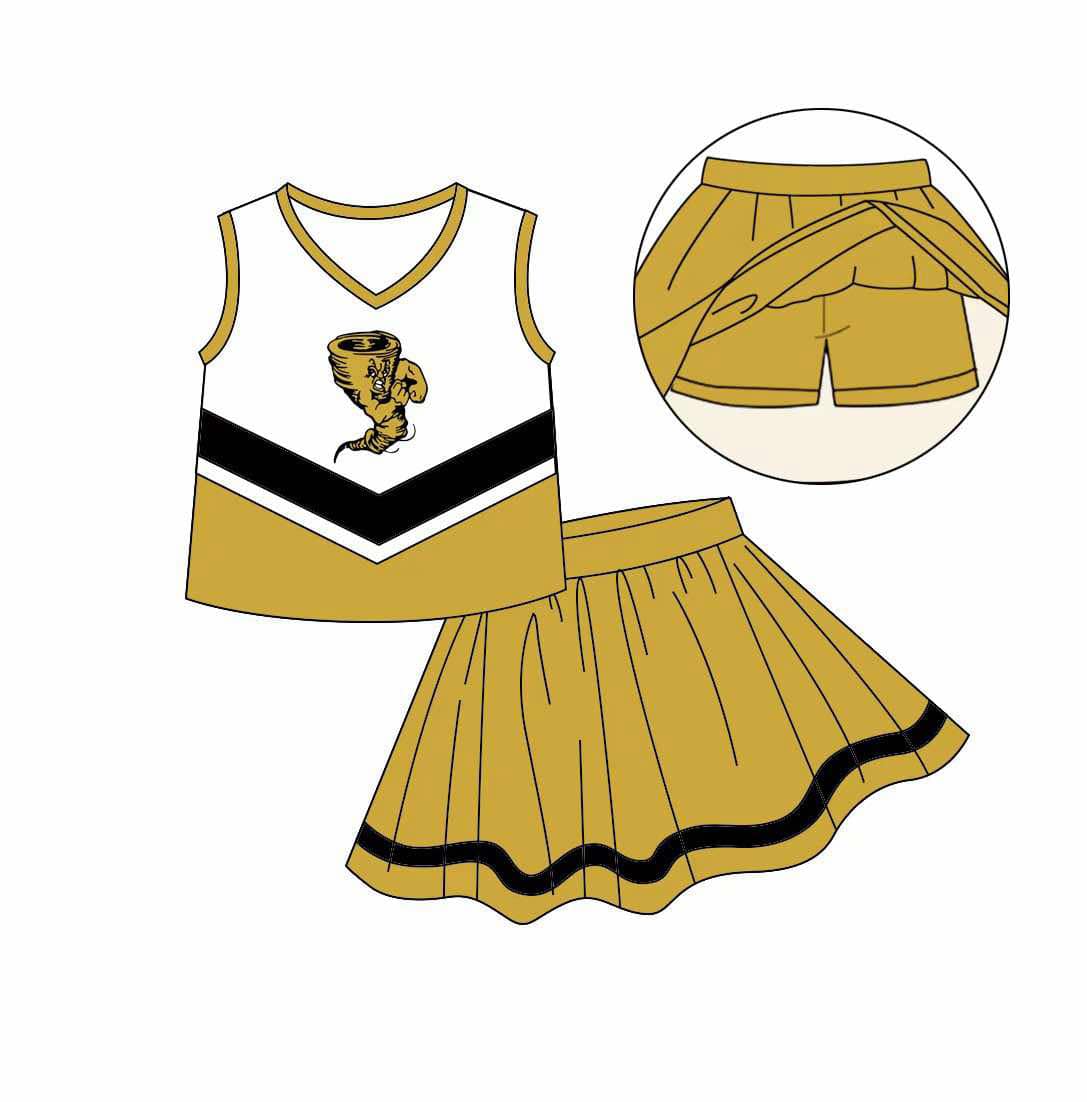 Preorder (moq 5)Baby Girls tornado Gold Team Sleeveless Top Skort Set
