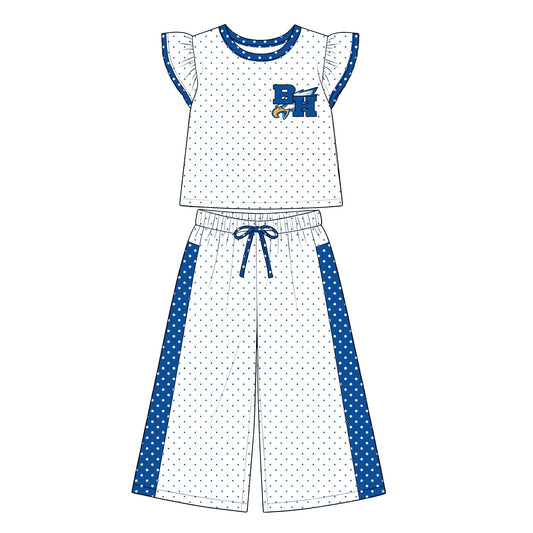 Preorder (moq 5)Baby Girls BH Eagles Polka Dots Top Flare Pants Team Clothes Sets
