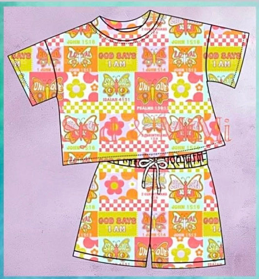 Preorder moq 5 Baby Girls Butterfly Short Sleeve Top Shorts Clothes Sets