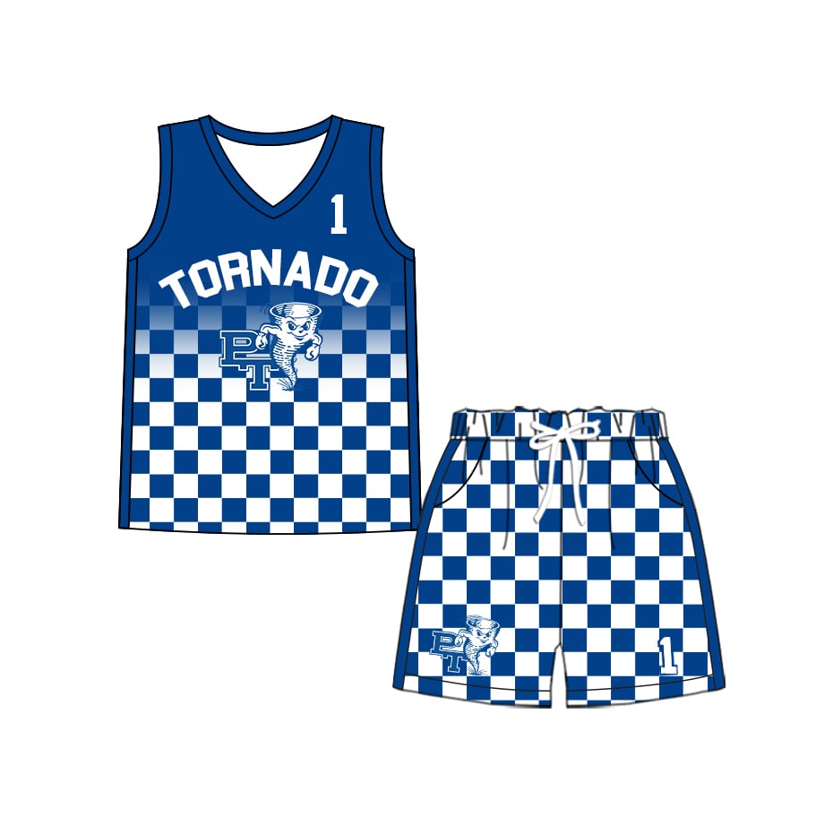 Preorder (moq 5)Baby Boys Milk silk Tornado Basketball Team Shirt Shorts Sets