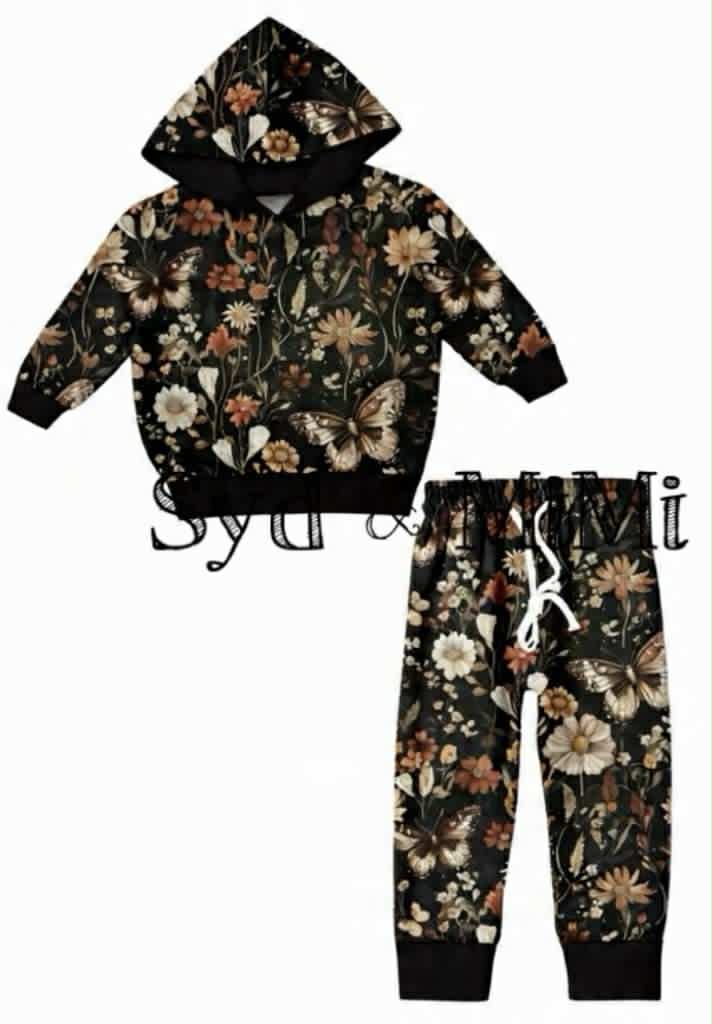 Preorder(moq 5) Baby Boys Fall Floral Hoodies Top Pants With Belt Lounge Wear Sets