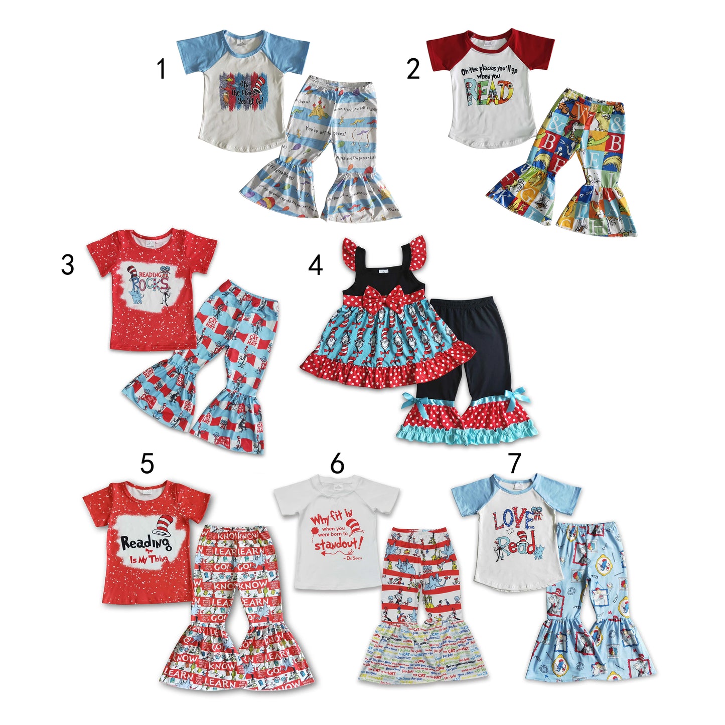 Promotion Sibling Baby Girls Dr Reading Shirts Pants Clothes Sets