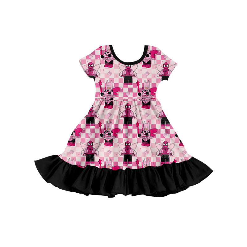 Baby Girls Pink Monster Ruffle Knee Length Dresses Preorder(moq 5)