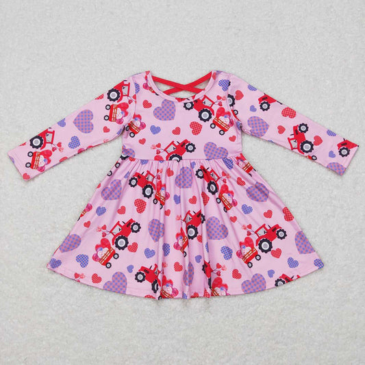 Baby Girls Valentines Hearts Tractor Knee Length Dresses