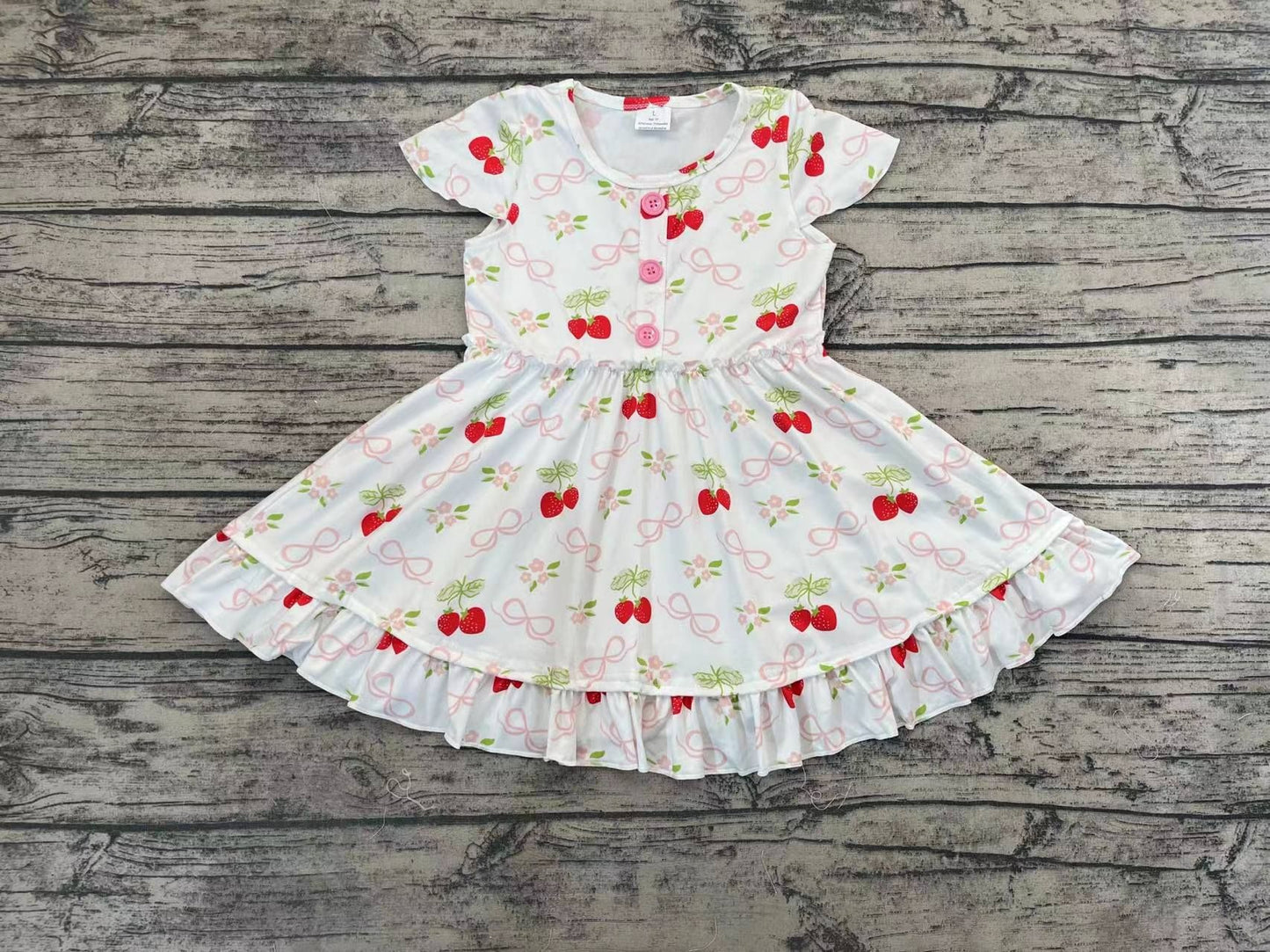 Baby Girls Short Sleeve Strawberry Knee Length Dresses