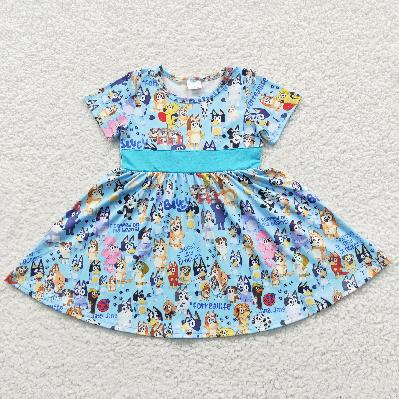 Baby Girls dog belt knee length cartoon dresses