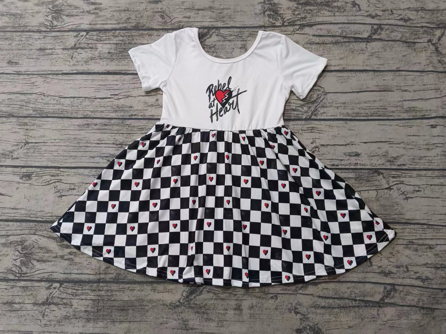 Baby Girls Heart Checkered Cartoon Knee Length Dresses preorder(MOQ 5)
