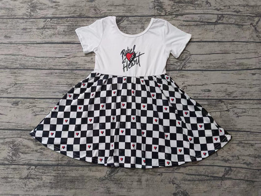 Baby Girls Heart Checkered Cartoon Knee Length Dresses preorder(MOQ 5)