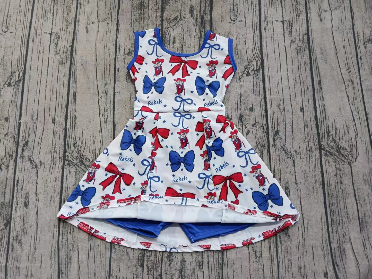 Preorder (moq 5)Baby Girls Sleeveless Rebels Bows Shorts Team Knee Length Dresses