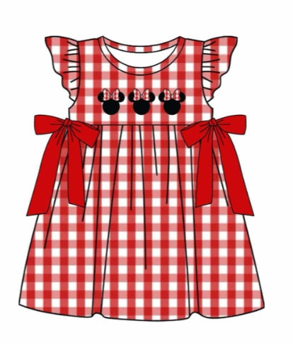 Baby Girls Red Mouse Cartoon  Bow Knee Length Dresses preorder(MOQ 5)