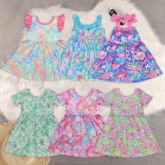Sibling Baby Girls Sea Flowers Twirl Dresses