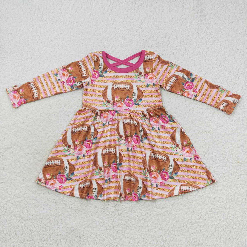 Baby Girls Pink Football Flowers Long Sleeve Dresses