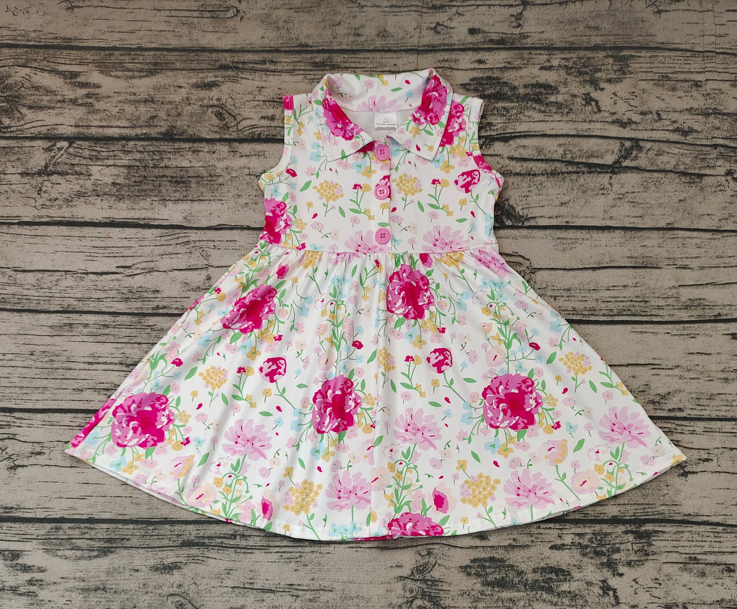 Baby Girls Pink Flowers Sleeveless Spring Knee Length Dresses