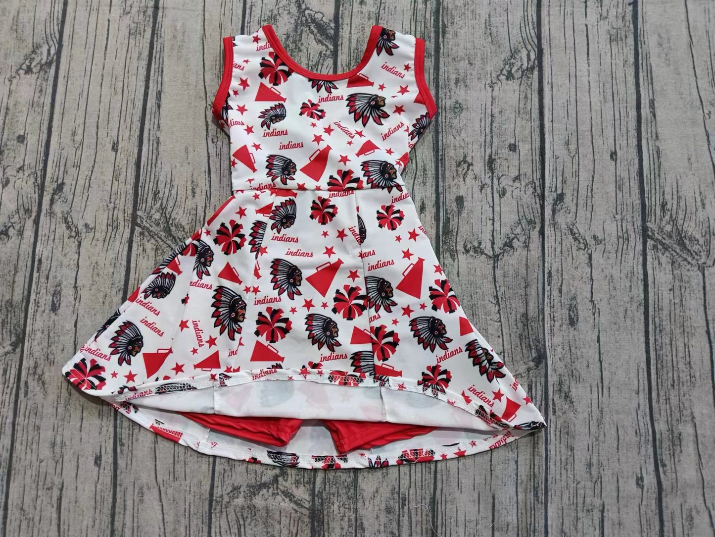 Preorder (moq 5)Baby Girls Sleeveless Red Indians Football Team Shorts Team Dresses