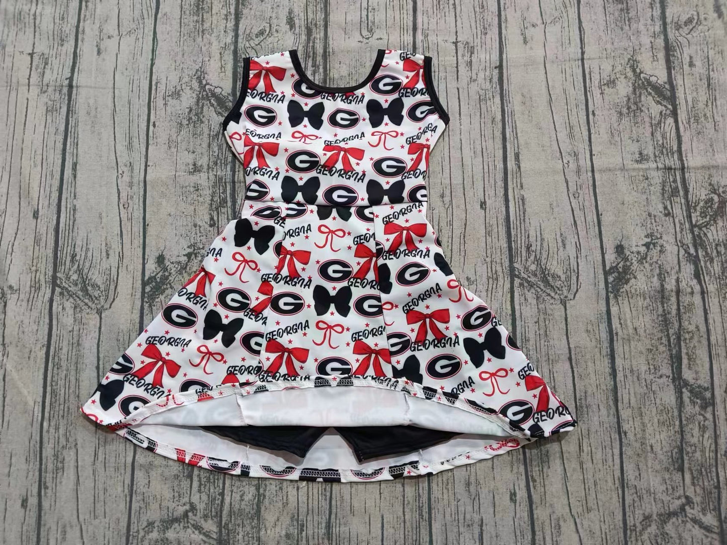 Preorder (moq 5)Baby Girls Georgia Red Black Bows Shorts Team Knee Length Dresses