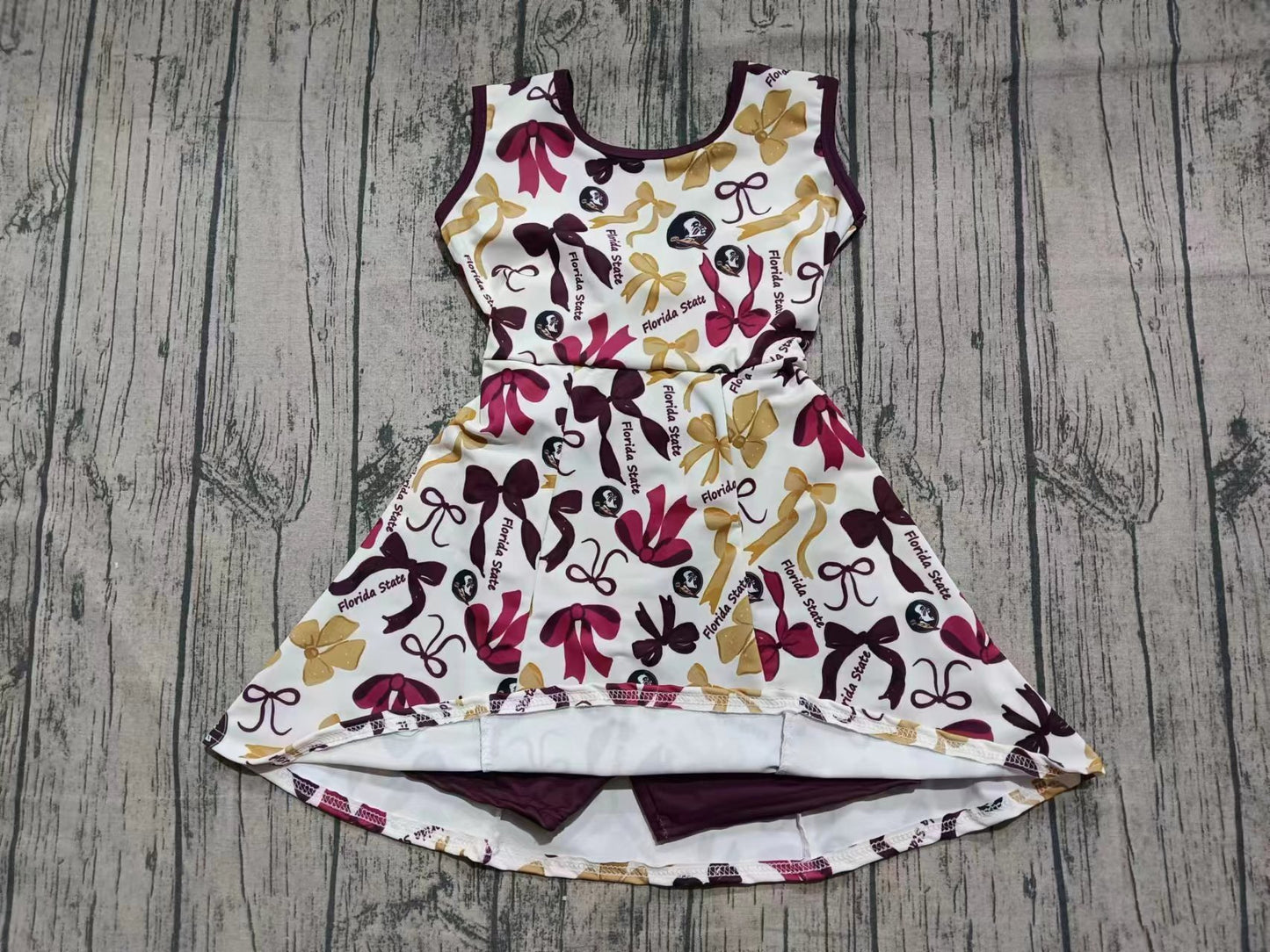 Preorder (moq 5)Baby Girls Sleeveless Florida State Bows Shorts Team Knee Length Dresses