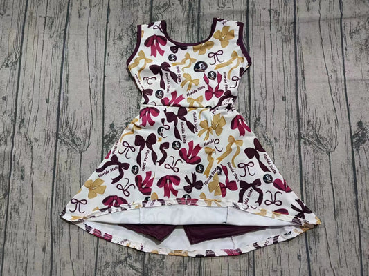 Preorder (moq 5)Baby Girls Sleeveless Florida State Bows Shorts Team Knee Length Dresses