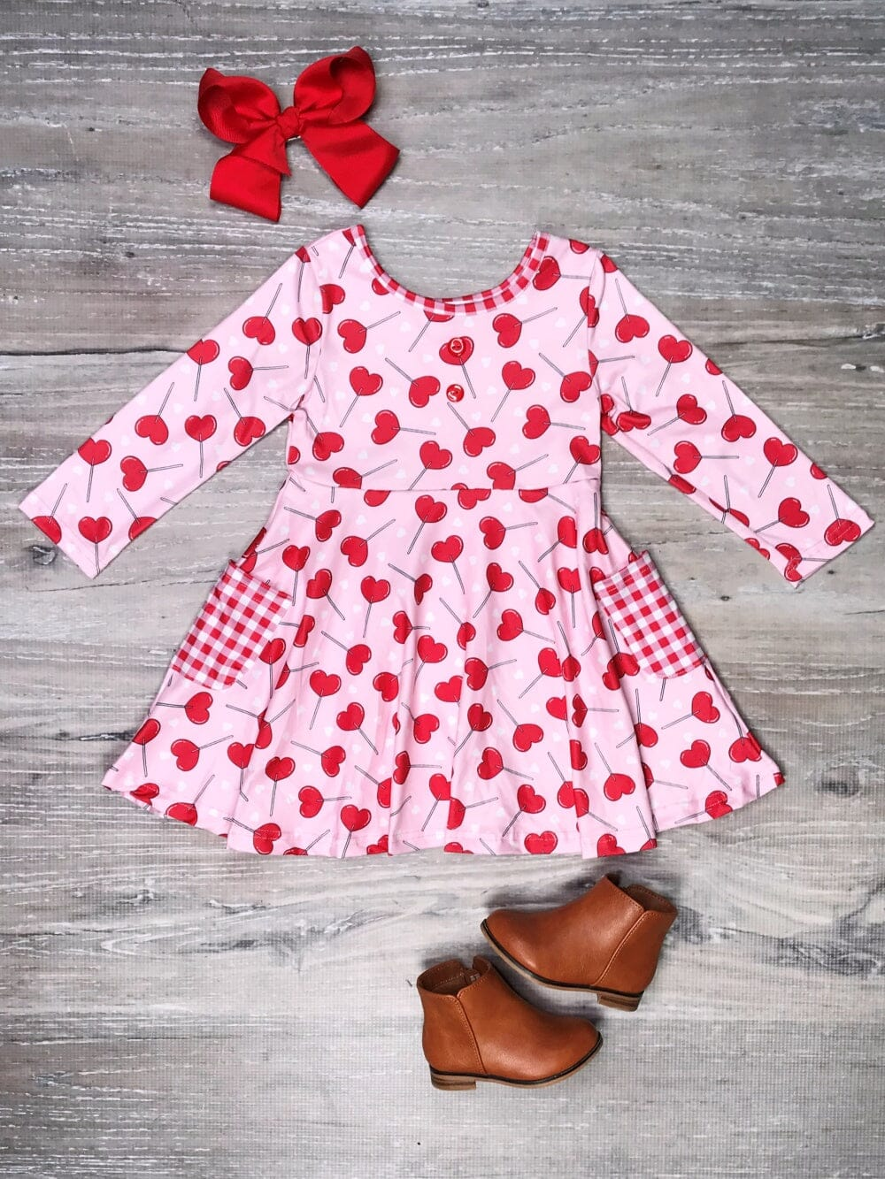 Baby Girls Valentines Hearts Pink Pockets Dresses preorder(moq 5)