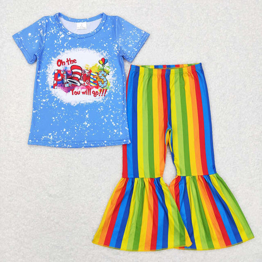 Baby Girls Dr Reading Shirt Bell Rainbow Stripes Pants Clothes Sets
