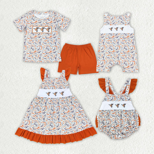 Baby Girls Embroidery Camo Ducks Sibling Dresses Rompers Clothes Sets