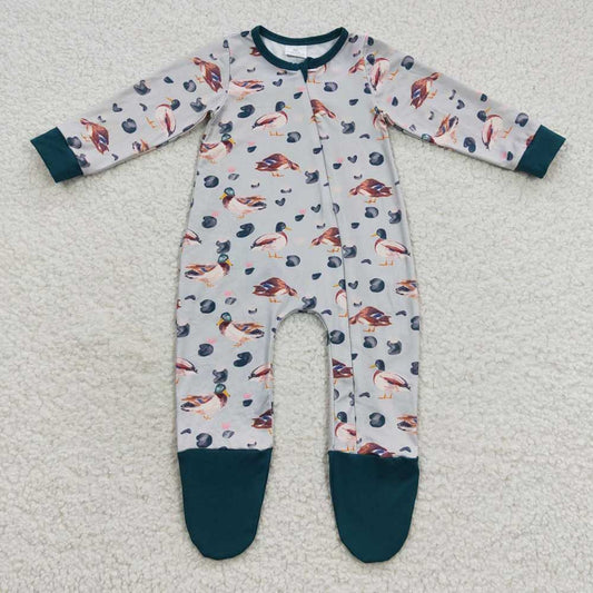 Baby Girls Green Duck Long Sleeve Rompers