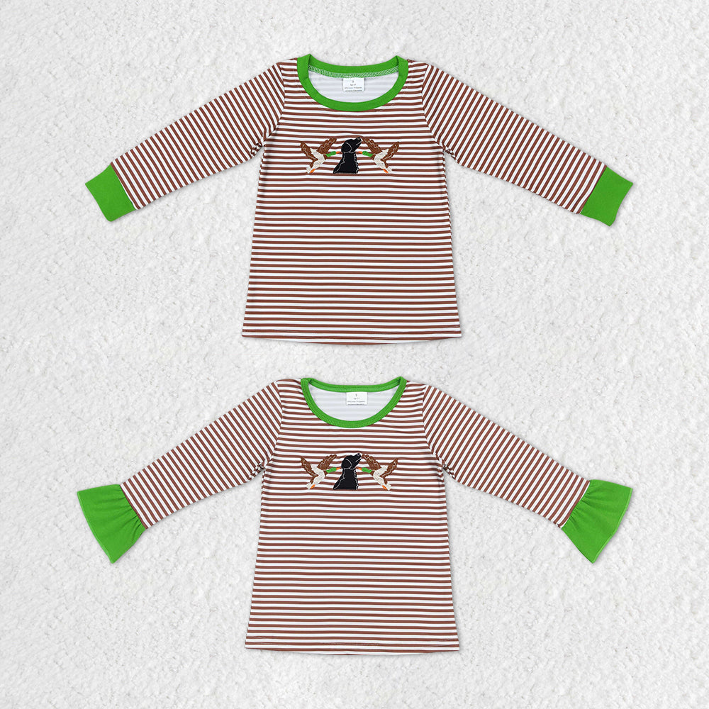 Baby Children Kids Duck Stripes Sibling Embroidery Tee Shirts