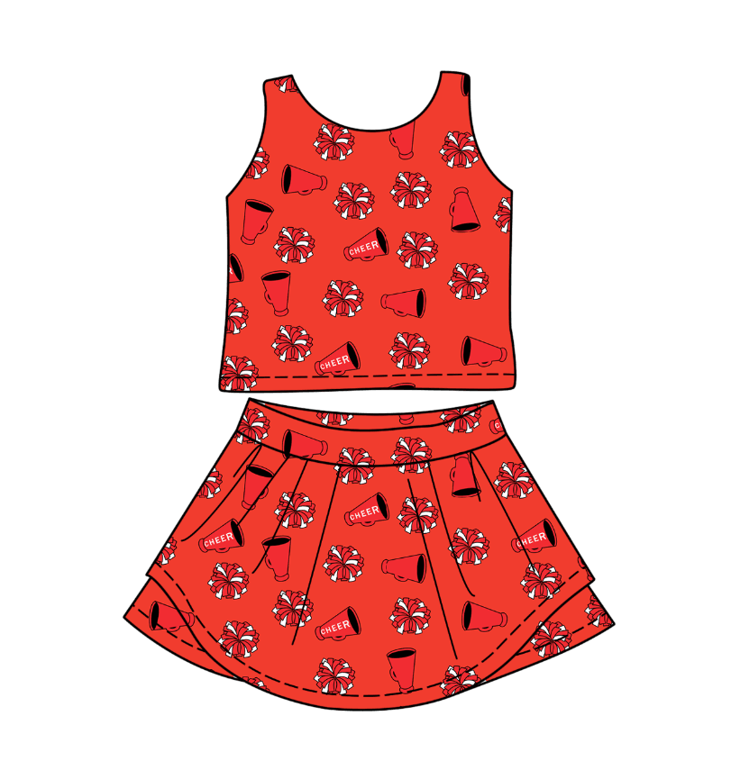 Baby Girls Red Team Cheer Top Shirt Shorts Clothes Sets split order preorder Dec 3rd