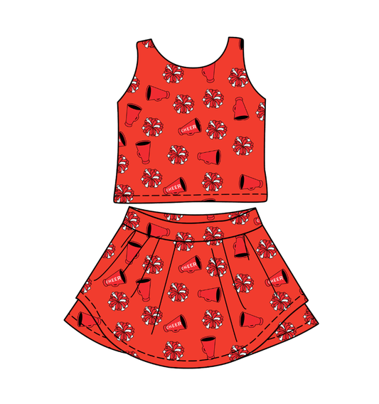 Baby Girls Red Team Cheer Top Shirt Shorts Clothes Sets split order preorder Dec 3rd